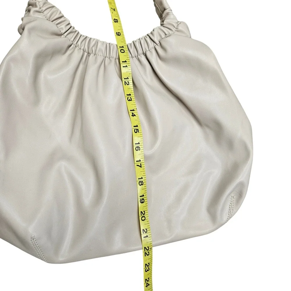 Oak + Fort Shoulder Bag Beige Ruched Vegan Leather Slouchy Hobo‎ Minimalist